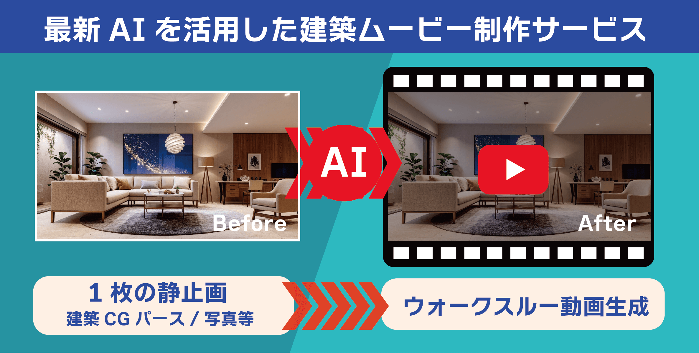 建築パース・写真からAIウォークスルー動画作成 業界最安値9,800円〜